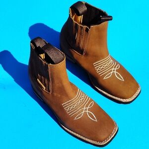 ( Boys ) Leather Brown Western Ankle Boots.